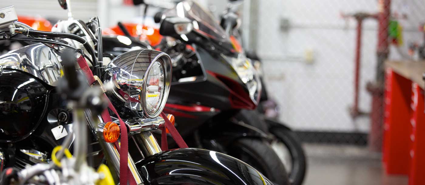 An image of motorcycles in a lab at Motorcycle Mechanics Institute in Orlando, Florida